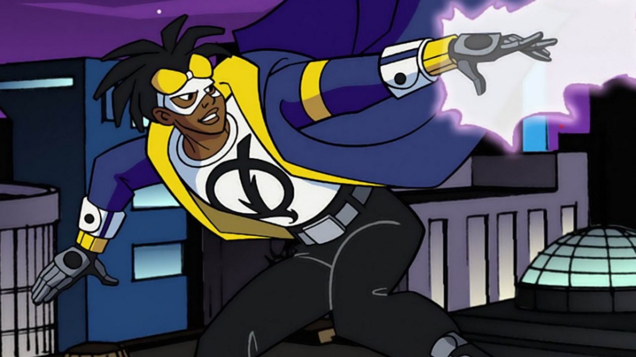 Imagem do Super Choque voando com a tampa de um bueiro